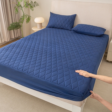 漫仙阁家纺2025新款防水夹棉床笠 藏青色