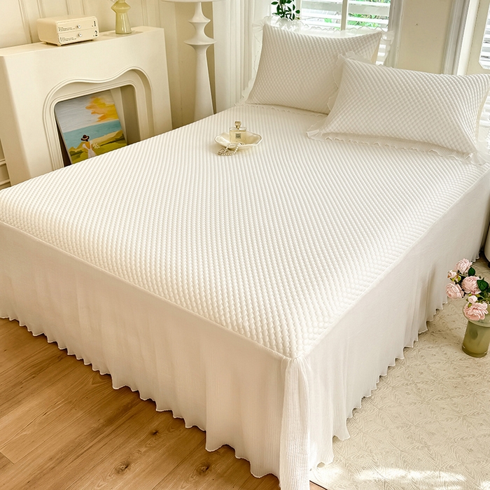 91家纺网 家纺一手货源 找家纺 逸尚阁 2025新款凉豆豆床裙凉席夏被四件套 冰豆豆-珍珠白