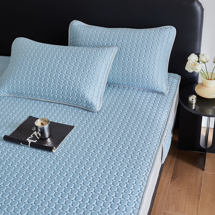 91家纺网 家纺一手货源 找家纺 傲蕾良品 2025新款雪精灵极爽冰丝硅胶凉席 湖水蓝