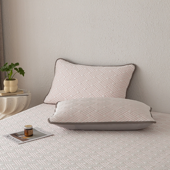 91家纺网 家纺一手货源 找家纺 欧邦 2025新款加厚PE中分子凉感豆豆软席极简系列 极简-粉【床笠款】