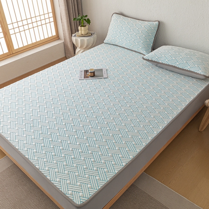 91家纺网 家纺一手货源 找家纺 欧邦 2025新款加厚PE中分子凉感豆豆软席极简系列 极简-蓝【床笠款】