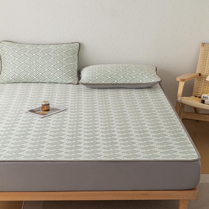 91家纺网 家纺一手货源 找家纺 欧邦 2025新款加厚PE中分子凉感豆豆软席极简系列 极简-绿【床笠款】