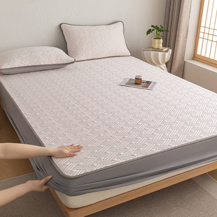 91家纺网 家纺一手货源 找家纺 欧邦 2025新款加厚PE中分子凉感豆豆软席极简系列 极简-粉【床笠款】