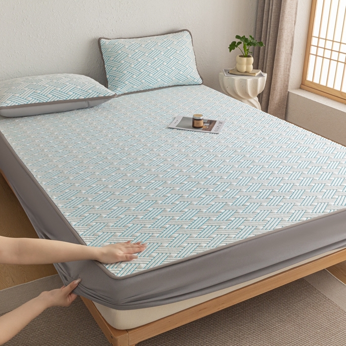 91家纺网 家纺一手货源 找家纺 欧邦 2025新款加厚PE中分子凉感豆豆软席极简系列 极简-蓝【床笠款】