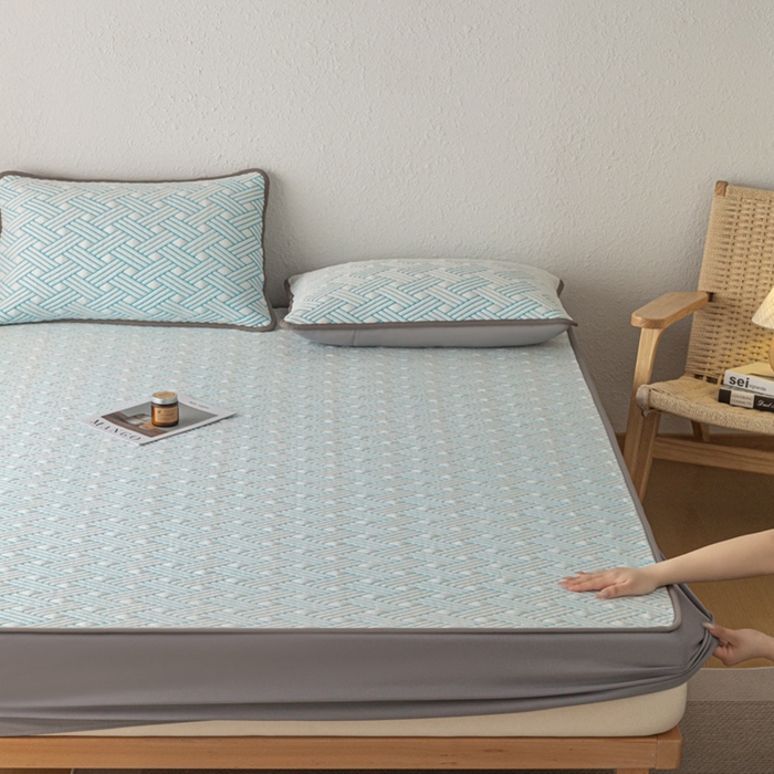 91家纺网 家纺一手货源 找家纺 欧邦 2025新款加厚PE中分子凉感豆豆软席极简系列 极简-蓝【床笠款】