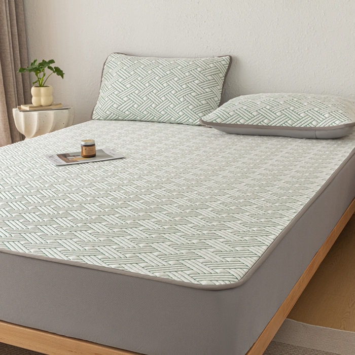 91家纺网 家纺一手货源 找家纺 欧邦 2025新款加厚PE中分子凉感豆豆软席极简系列 极简-绿【床笠款】