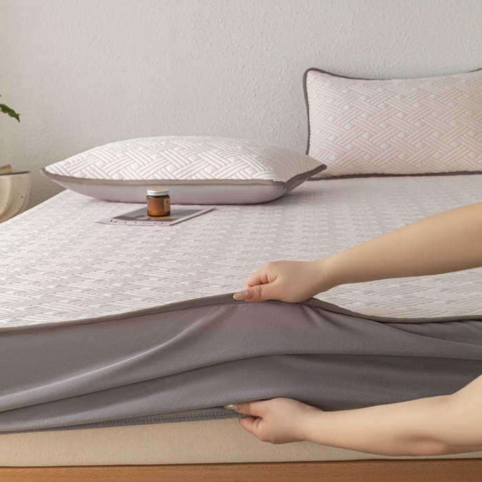 91家纺网 家纺一手货源 找家纺 欧邦 2025新款加厚PE中分子凉感豆豆软席极简系列 极简-粉【床笠款】