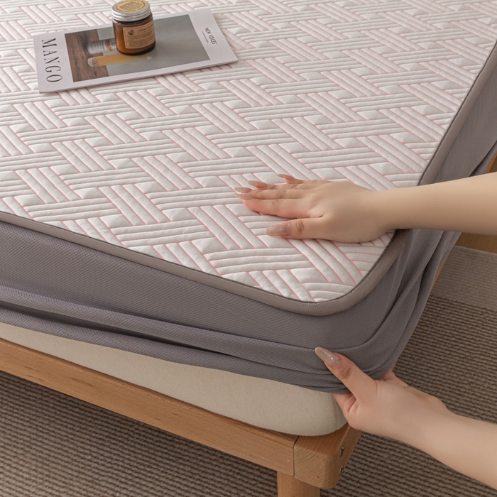 91家纺网 家纺一手货源 找家纺 欧邦 2025新款加厚PE中分子凉感豆豆软席极简系列 极简-粉【床笠款】