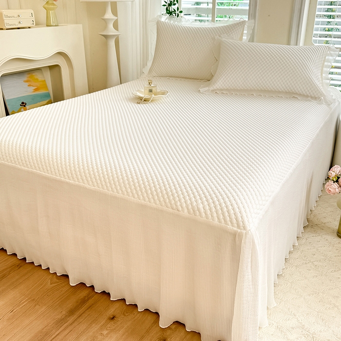 91家纺网 家纺一手货源 找家纺 逸尚阁 2025新款凉豆豆床裙凉席夏被四件套 冰豆豆-珍珠白