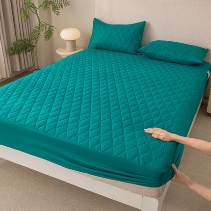 漫仙阁家纺2025新款防水夹棉床笠 墨绿色