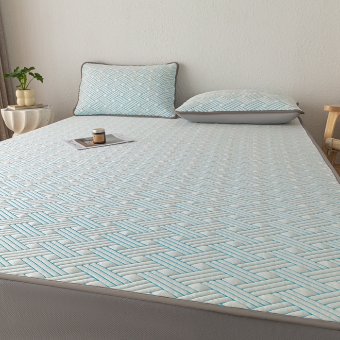 91家纺网 家纺一手货源 找家纺 欧邦 2025新款加厚PE中分子凉感豆豆软席极简系列 极简-蓝【床笠款】