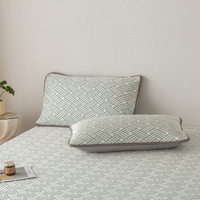 91家纺网 家纺一手货源 找家纺 欧邦 2025新款加厚PE中分子凉感豆豆软席极简系列 极简-绿【床笠款】