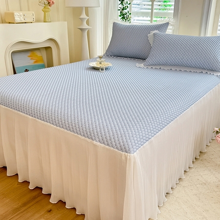 逸尚阁  2025新款凉豆豆床裙凉席三件套 冰豆豆-宝石蓝