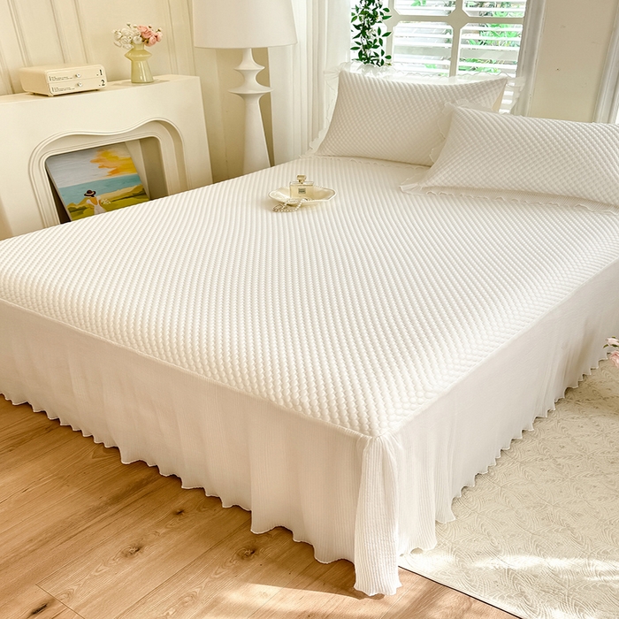 91家纺网 家纺一手货源 找家纺 逸尚阁 2025新款凉豆豆床裙凉席夏被四件套 冰豆豆-珍珠白