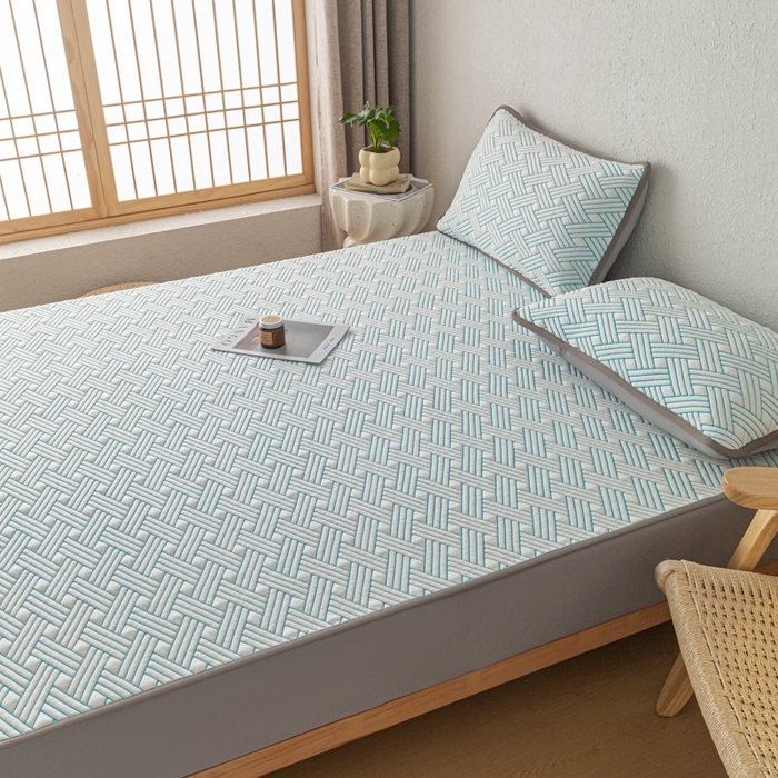 91家纺网 家纺一手货源 找家纺 欧邦 2025新款加厚PE中分子凉感豆豆软席极简系列 极简-蓝【床笠款】