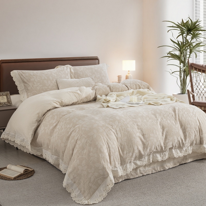 91家纺网 家纺一手货源 找家纺 （总）鲁爱家纺供货 2025新款AB版棉麻花边款四件套