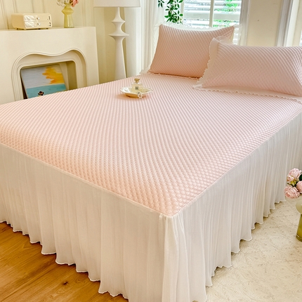 逸尚阁  2025新款凉豆豆床裙凉席三件套 冰豆豆-桃子粉