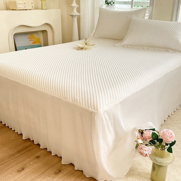 91家纺网 家纺一手货源 找家纺 逸尚阁 2025新款凉豆豆床裙凉席夏被四件套 冰豆豆-珍珠白