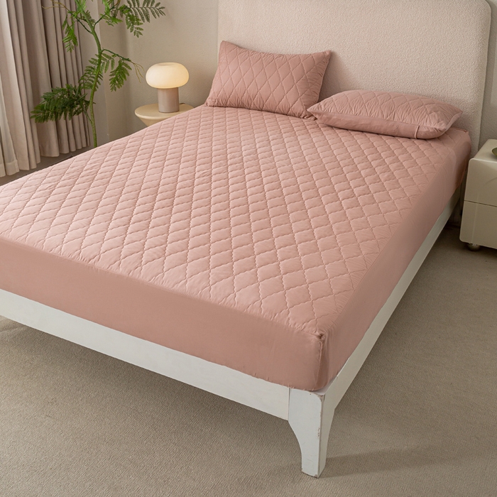 91家纺网 家纺一手货源 找家纺 漫仙阁家纺 2025新款防水夹棉床笠 豆沙粉