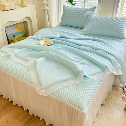 逸尚阁 2025新款凉豆豆床裙凉席夏被四件套 冰豆豆-天空蓝