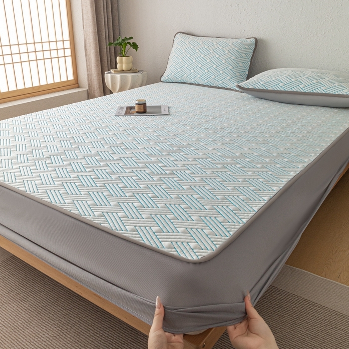 91家纺网 家纺一手货源 找家纺 欧邦 2025新款加厚PE中分子凉感豆豆软席极简系列 极简-蓝【床笠款】