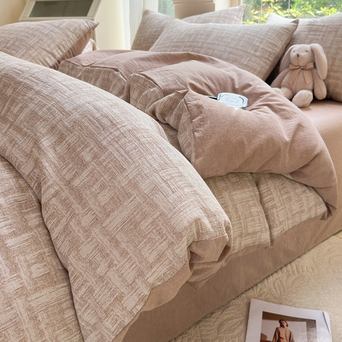 91家纺网 家纺一手货源 找家纺 （总）菡宝 2025新款a类母婴级纯棉全棉纯棉色织三层纱提花四件套支持定制定做尺寸