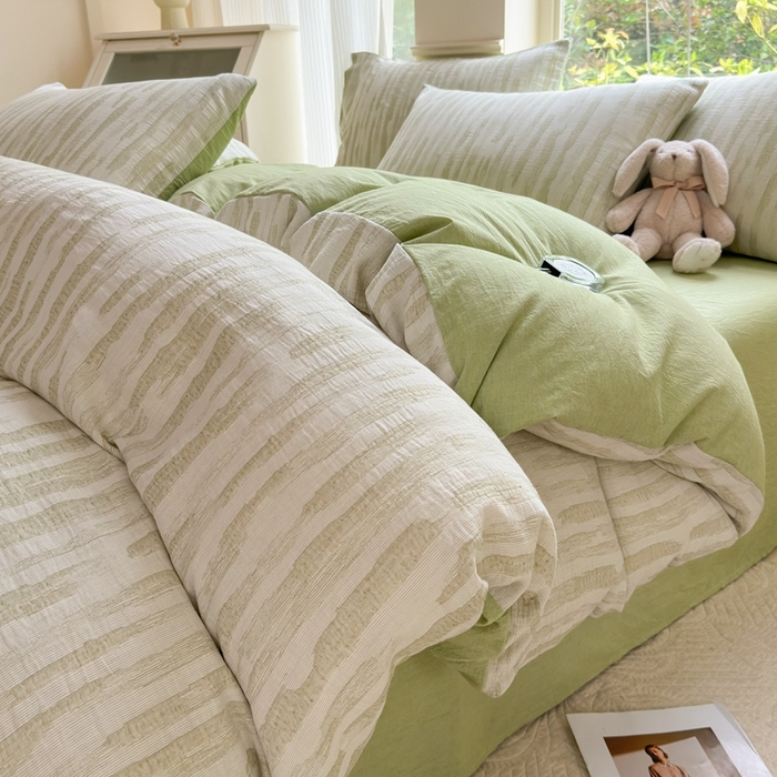 菡宝 2025新款a类母婴级纯棉全棉纯棉色织三层纱提花系列四件套 艾瑞-绿