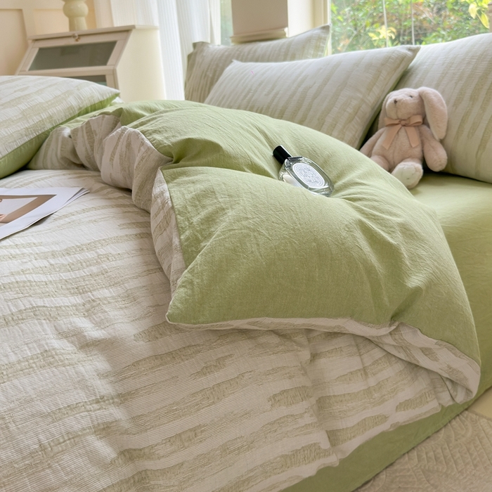 91家纺网 家纺一手货源 找家纺 菡宝 2025新款a类母婴级纯棉全棉纯棉色织三层纱提花系列四件套 艾瑞-绿