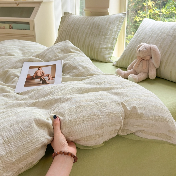 91家纺网 家纺一手货源 找家纺 菡宝 2025新款a类母婴级纯棉全棉纯棉色织三层纱提花系列四件套 艾瑞-绿