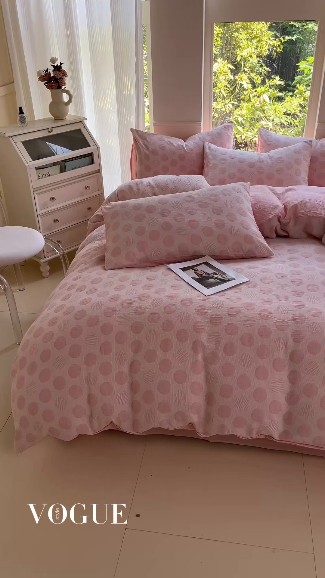 91家纺网 家纺一手货源 找家纺 菡宝 2025新款a类母婴级纯棉全棉纯棉色织三层纱提花系列四件套 波点-粉