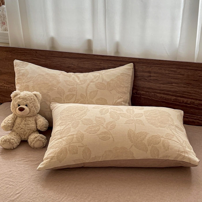 91家纺网 家纺一手货源 找家纺 菡宝 2025新款a类母婴级纯棉全棉纯棉色织三层纱提花系列四件套 花想容-米咖