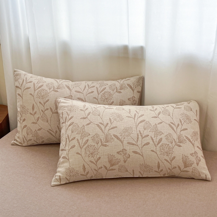 91家纺网 家纺一手货源 找家纺 菡宝 2025新款a类母婴级纯棉全棉纯棉色织三层纱提花系列四件套 韵蝶-米咖