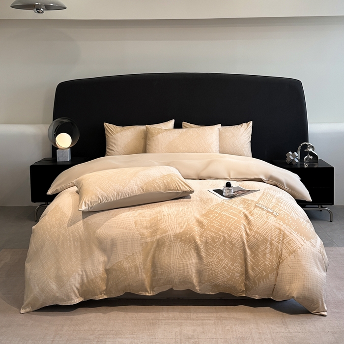 91家纺网 家纺一手货源 找家纺 新方向 2025春夏新款天丝数码印花四件套-凛风逸韵 凛风逸韵香槟