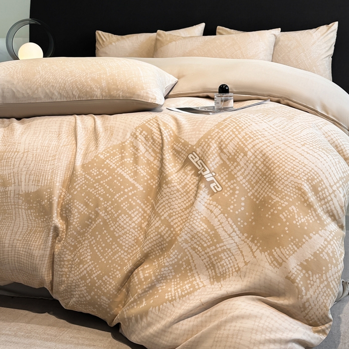 91家纺网 家纺一手货源 找家纺 新方向 2025春夏新款天丝数码印花四件套-凛风逸韵 凛风逸韵香槟