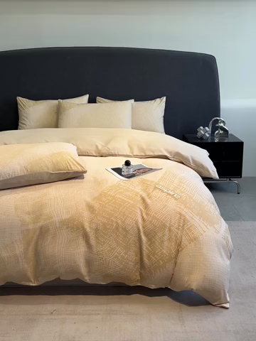 91家纺网 家纺一手货源 找家纺 新方向 2025春夏新款天丝数码印花四件套-凛风逸韵 凛风逸韵香槟