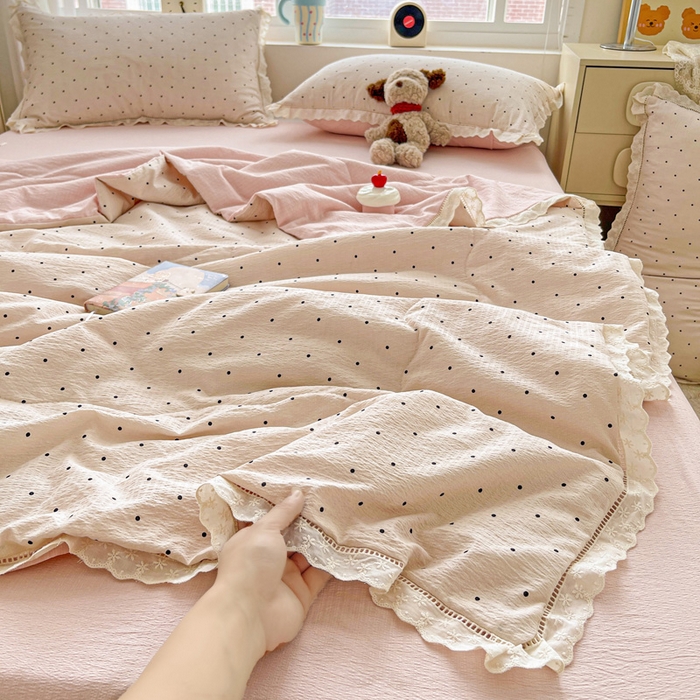 91家纺网 家纺一手货源 找家纺 （总）2025新款云感皱皱纱全棉花边款夏被四件套