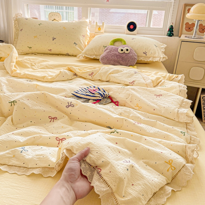 91家纺网 家纺一手货源 找家纺 （总）2025新款云感皱皱纱全棉花边款夏被四件套