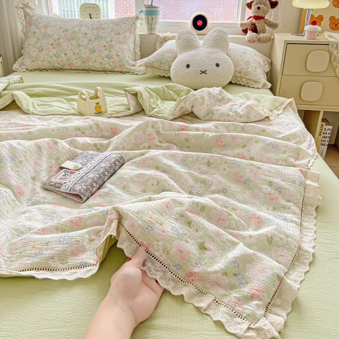 91家纺网 家纺一手货源 找家纺 （总）2025新款云感皱皱纱全棉花边款夏被四件套