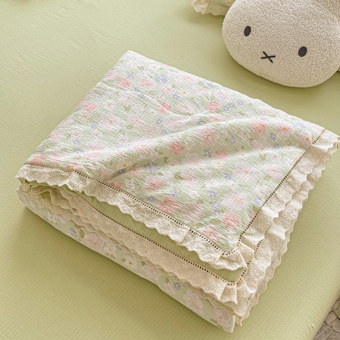 91家纺网 家纺一手货源 找家纺 （总）2025新款云感皱皱纱全棉花边款夏被四件套