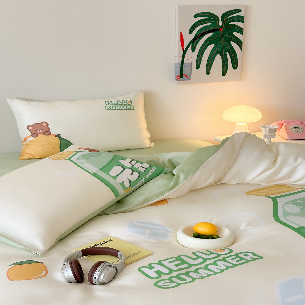 91家纺网 家纺一手货源 找家纺 （总）西西家居 2025春夏新款数码兰精天丝套件元气柠檬