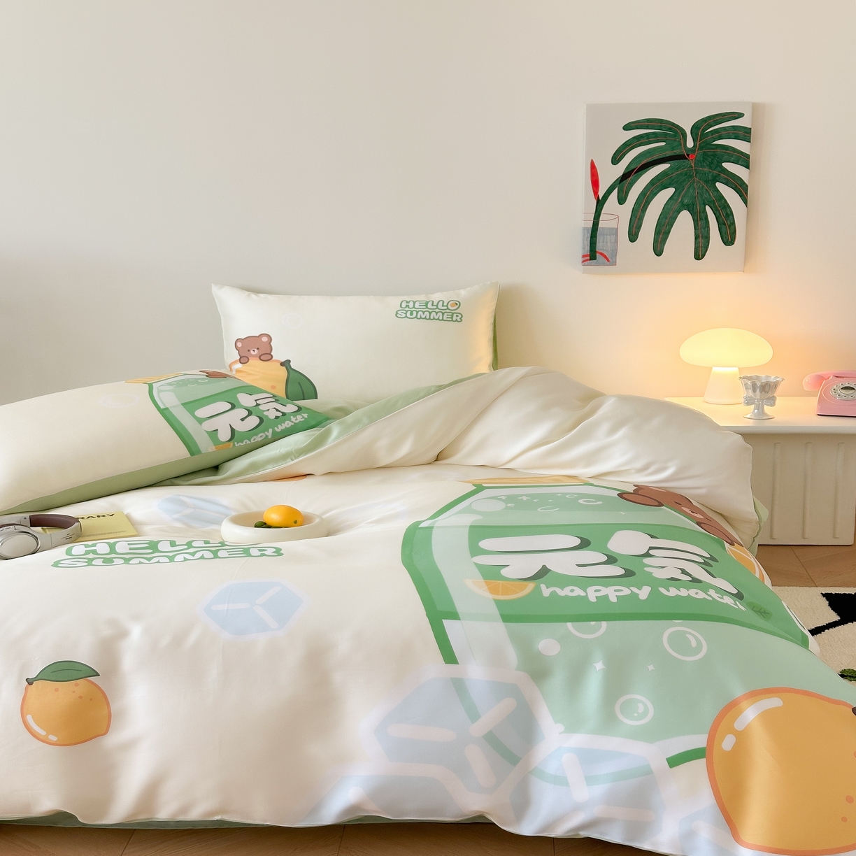 91家纺网 家纺一手货源 找家纺 （总）西西家居 2025春夏新款数码兰精天丝套件元气柠檬