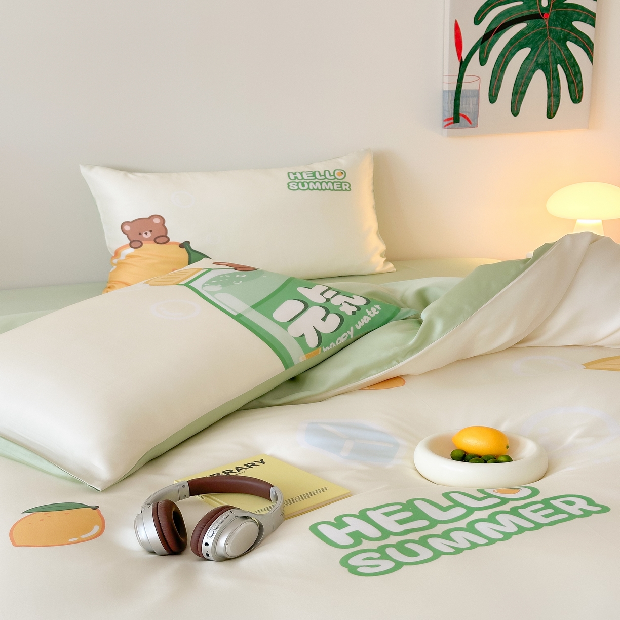 91家纺网 家纺一手货源 找家纺 （总）西西家居 2025春夏新款数码兰精天丝套件元气柠檬