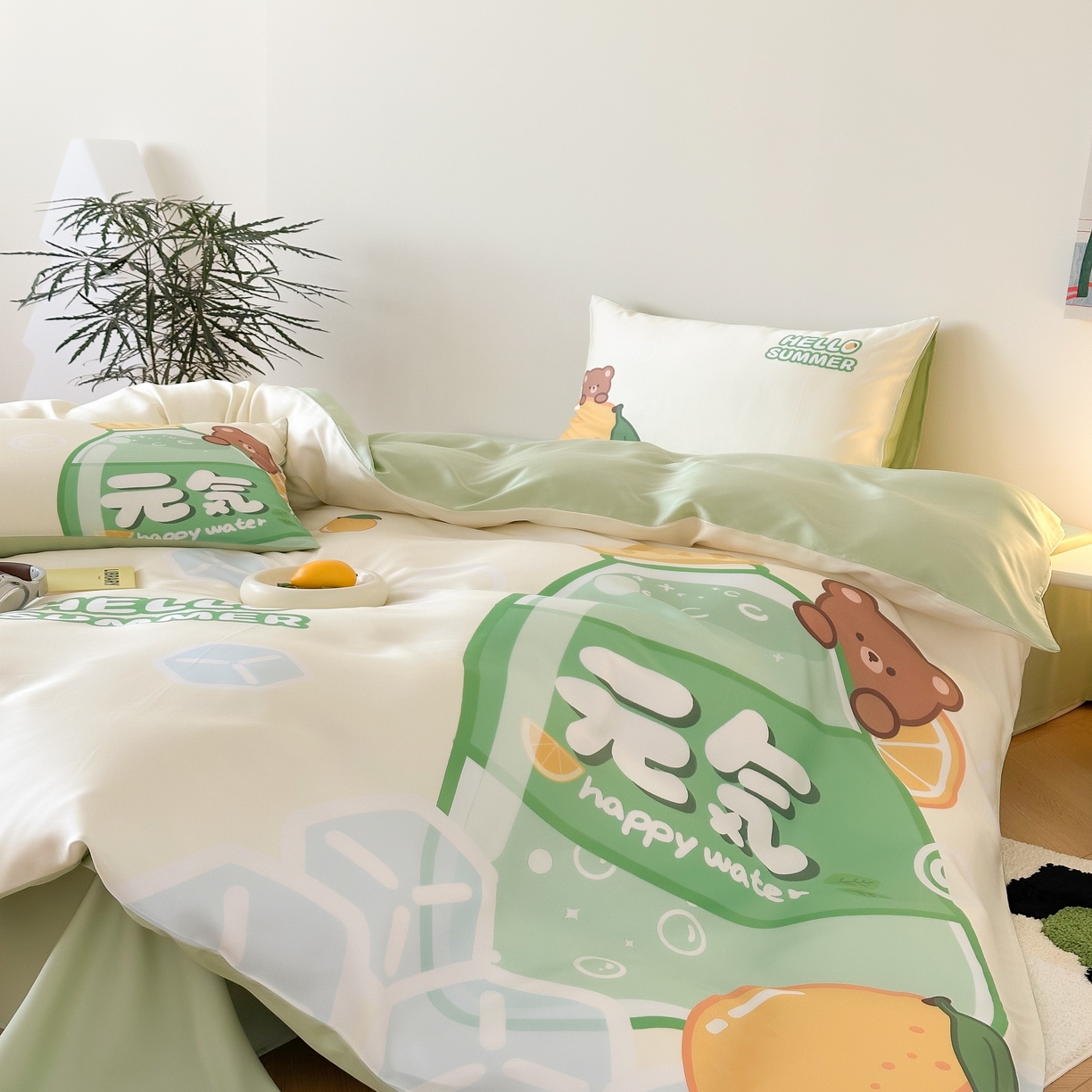 91家纺网 家纺一手货源 找家纺 （总）西西家居 2025春夏新款数码兰精天丝套件元气柠檬