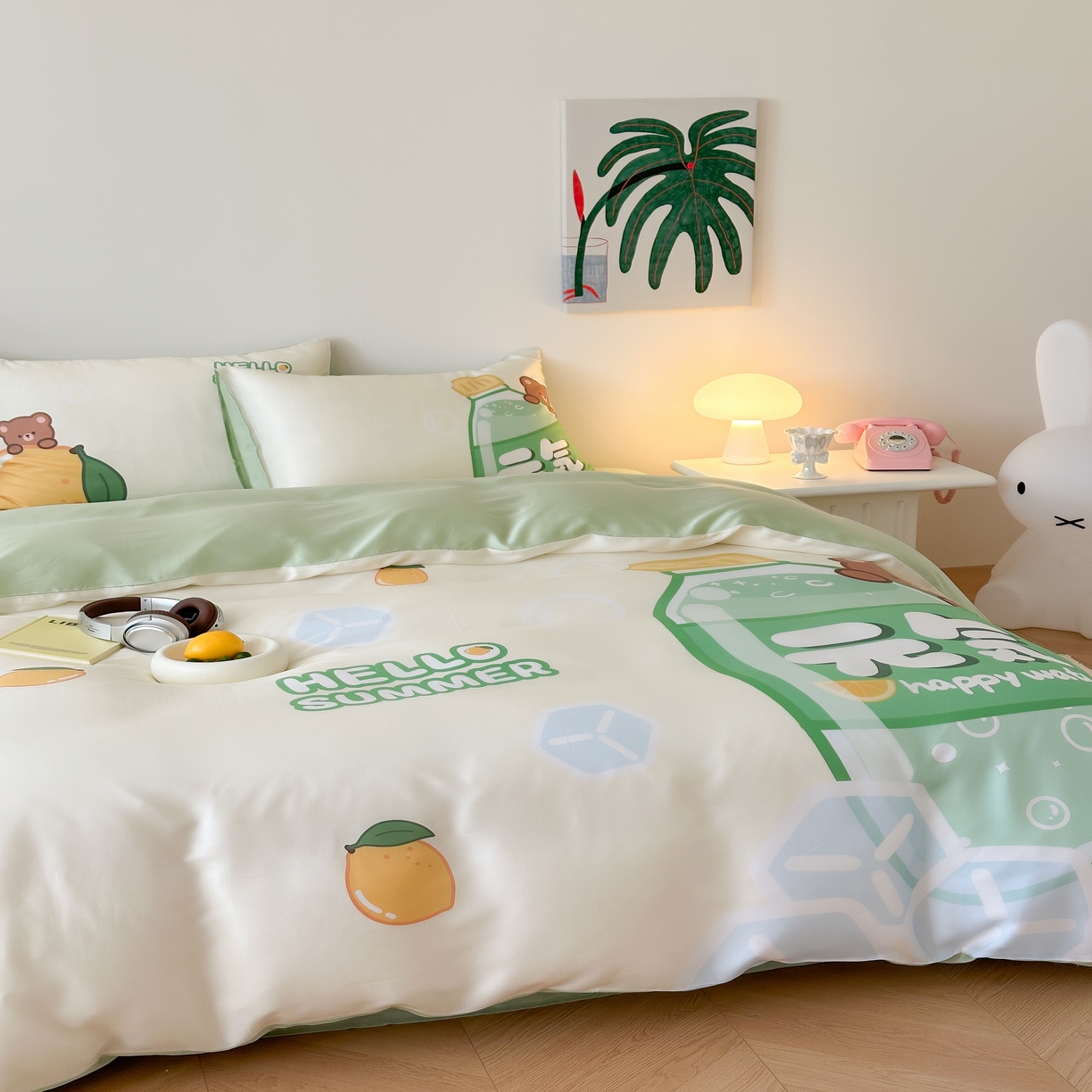 91家纺网 家纺一手货源 找家纺 （总）西西家居 2025春夏新款数码兰精天丝套件元气柠檬