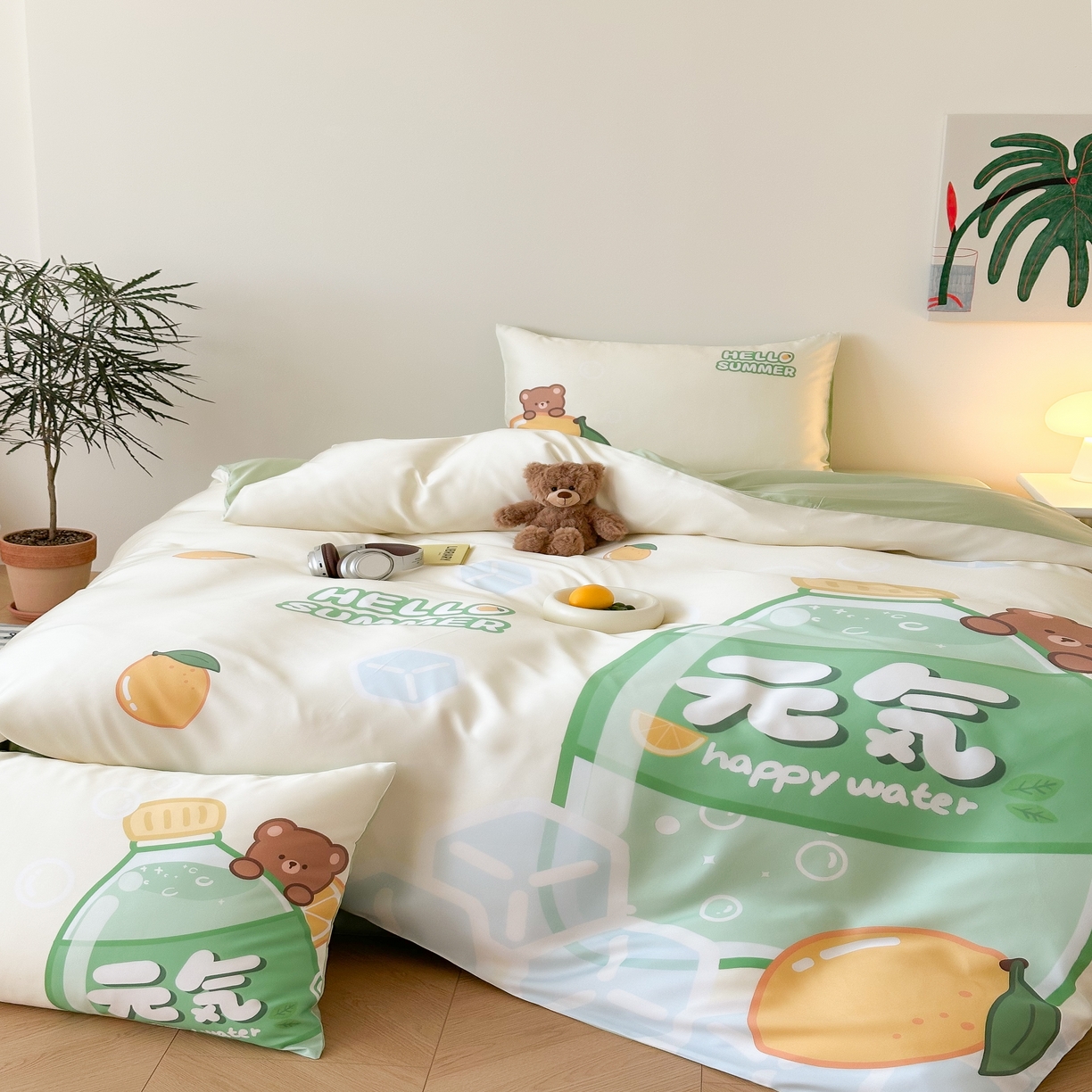 91家纺网 家纺一手货源 找家纺 （总）西西家居 2025春夏新款数码兰精天丝套件元气柠檬