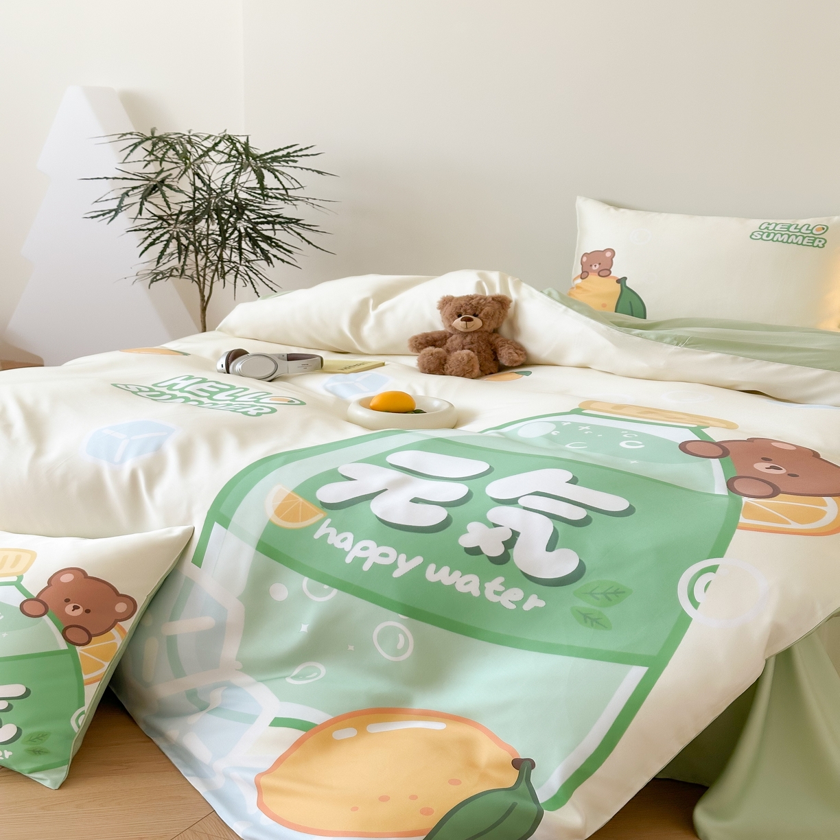 91家纺网 家纺一手货源 找家纺 （总）西西家居 2025春夏新款数码兰精天丝套件元气柠檬