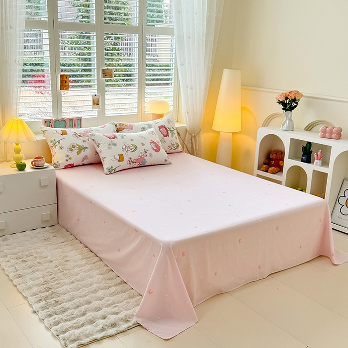 91家纺网 家纺一手货源 找家纺 洺兰2025年13070全棉喷气印花纯棉床单小清新花卉北欧风单床单