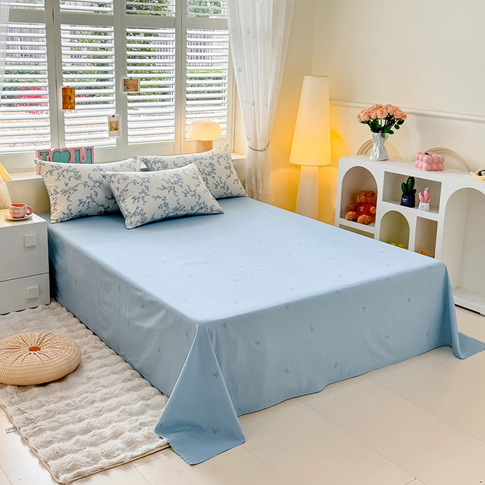 91家纺网 家纺一手货源 找家纺 洺兰2025年13070全棉喷气印花纯棉床单小清新花卉北欧风单床单