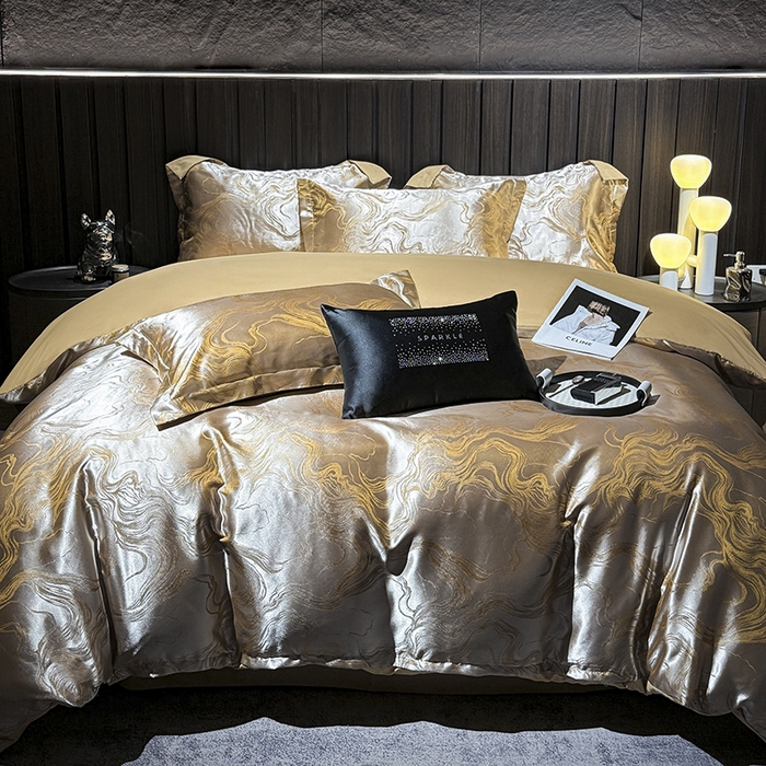 91家纺网 家纺一手货源 找家纺 七夜居 2025新款直播爆款欧式轻奢贡缎提花磨毛四件套 流金溢彩