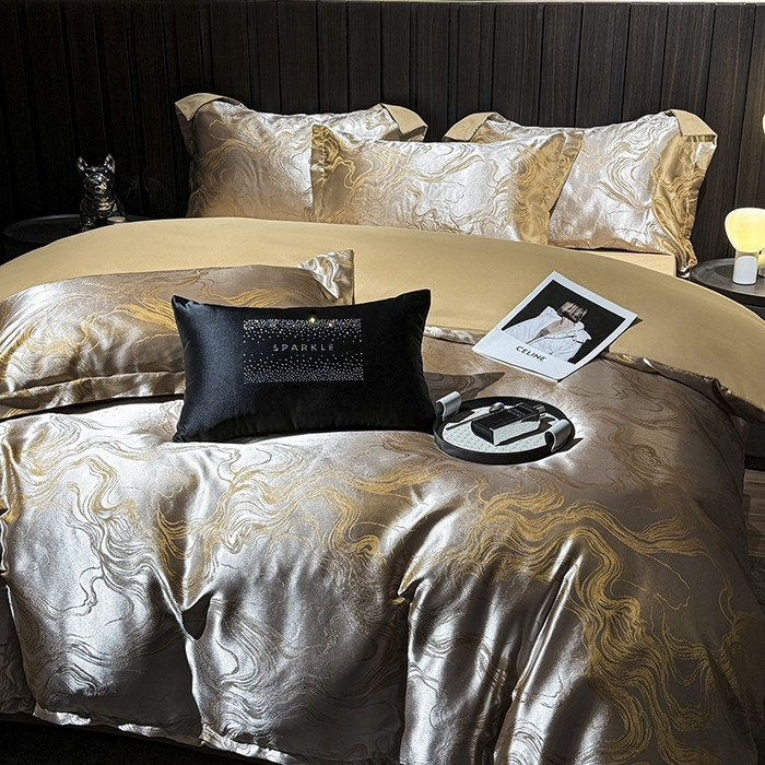 91家纺网 家纺一手货源 找家纺 七夜居 2025新款直播爆款欧式轻奢贡缎提花磨毛四件套 流金溢彩